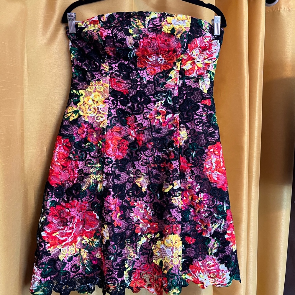 Adrianna Papell Blue and Black Strapless Fit and Flare Dress